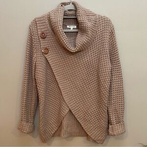 Miracle usa Women's Tan Sweater asymmetrical 2 button